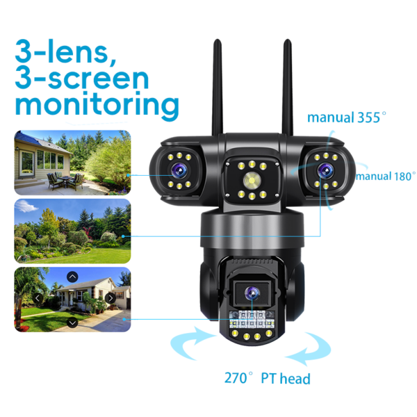 V380 pro tri-lens solar outdoor CCTV camera