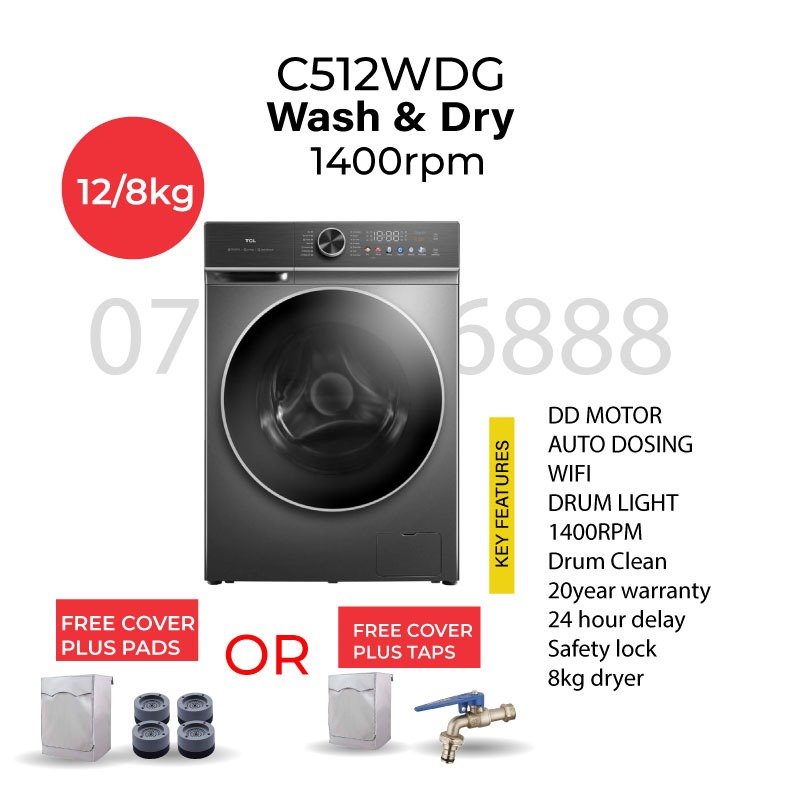 TCL C512WDG 12KG/8KG Washer & Dryer Smart DD Motor